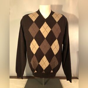 Davis & Squire 100% Extra Fine Merino Wool Argyle V-Neck Sweater Size L